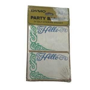 DYMO 1967 Vintage Party Badges Hello Self-Stick 24 Count Retro Collectible